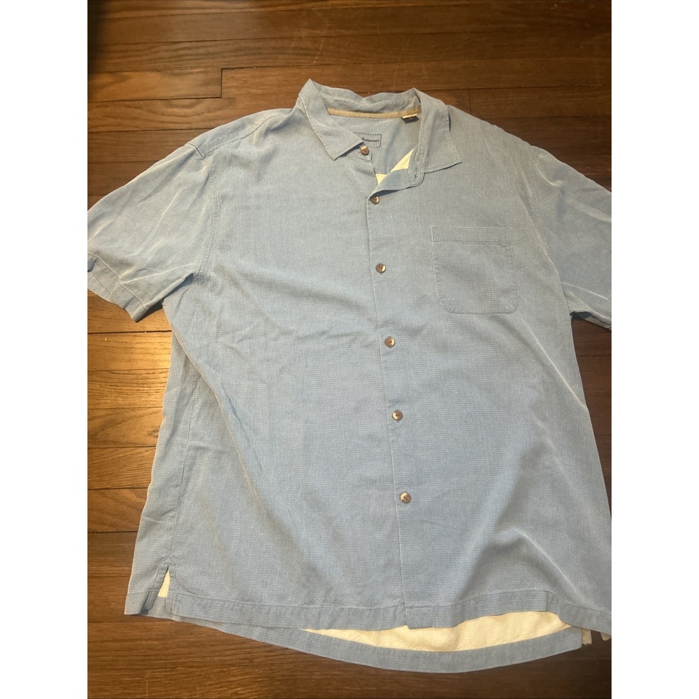 Tommy Bahama Mens XXXL Blue Short Sleeve Silk Button-Up Camp Shirt